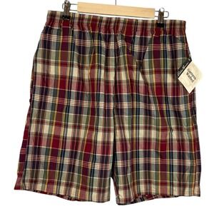 Eddie Bauer Mens  Large Plaid Shorts Red Blue Cotton Mesh Liner NWT R8